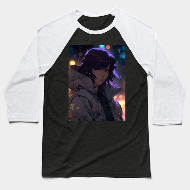 Cybernetic Journeys: Ghost in the Shell Aesthetics, Techno-Thriller Manga, and Mind-Bending Cyber Warfare Art Baseball T-Shirt by insaneLEDP